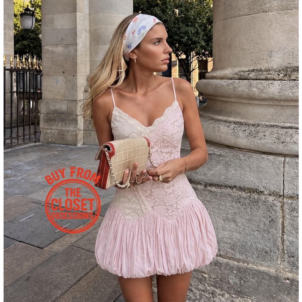 Zara NWT Pink Lace Bubble Hem Spaghetti Strap Mini Dress S - Picture 7 of 13